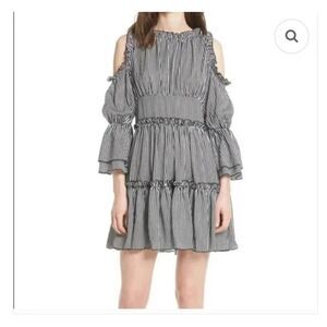 Maje womens Sz 1 USA small black white striped Radise tiered mini dress